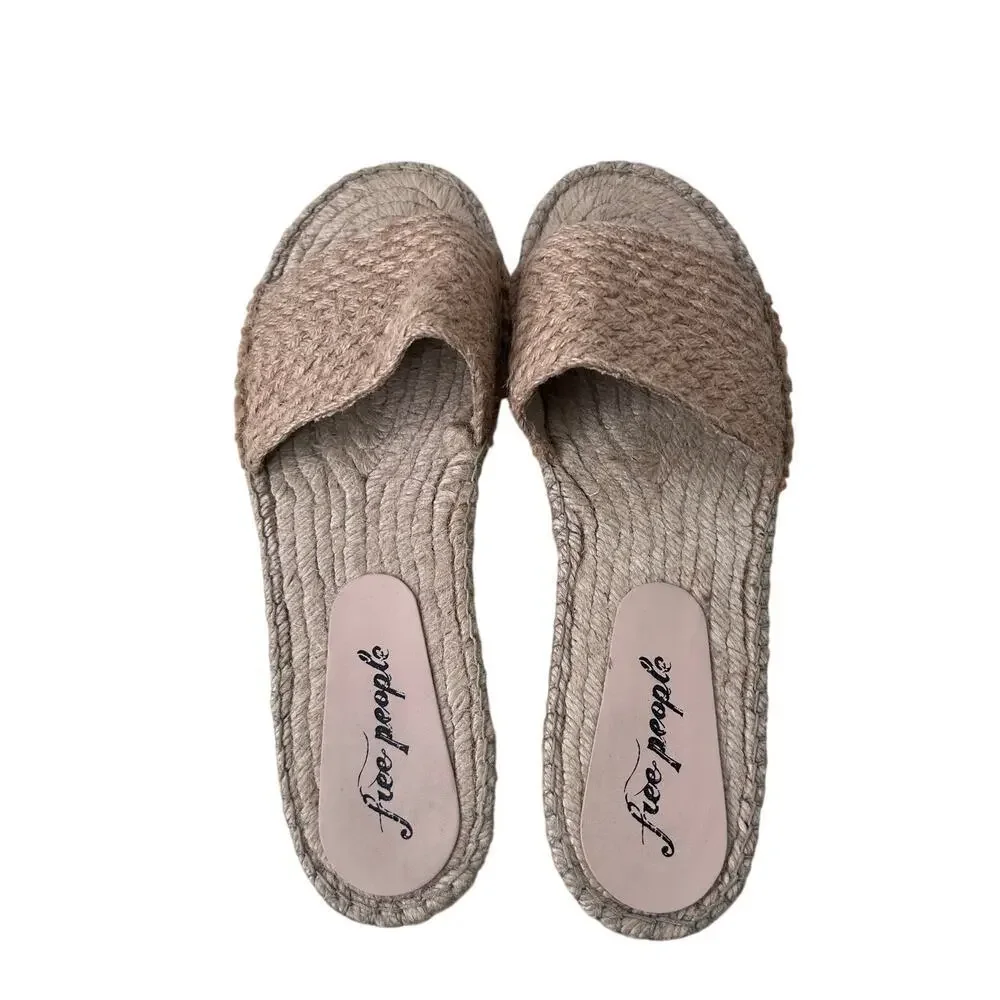 FP Beach Front Espadrille Slide Sandals Woven Jute Tan Boho W's EU 41 = 9.5 - 10
